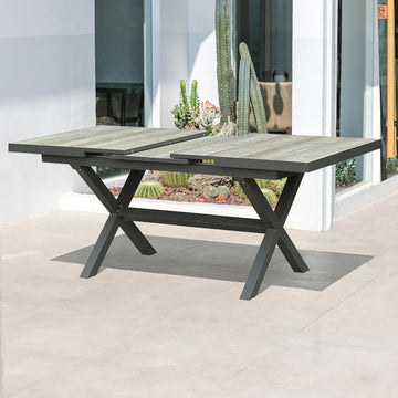 Mid Century Modern Rectangle 6 Person Extendable Outdoor Patio Dining Table Gray & Black